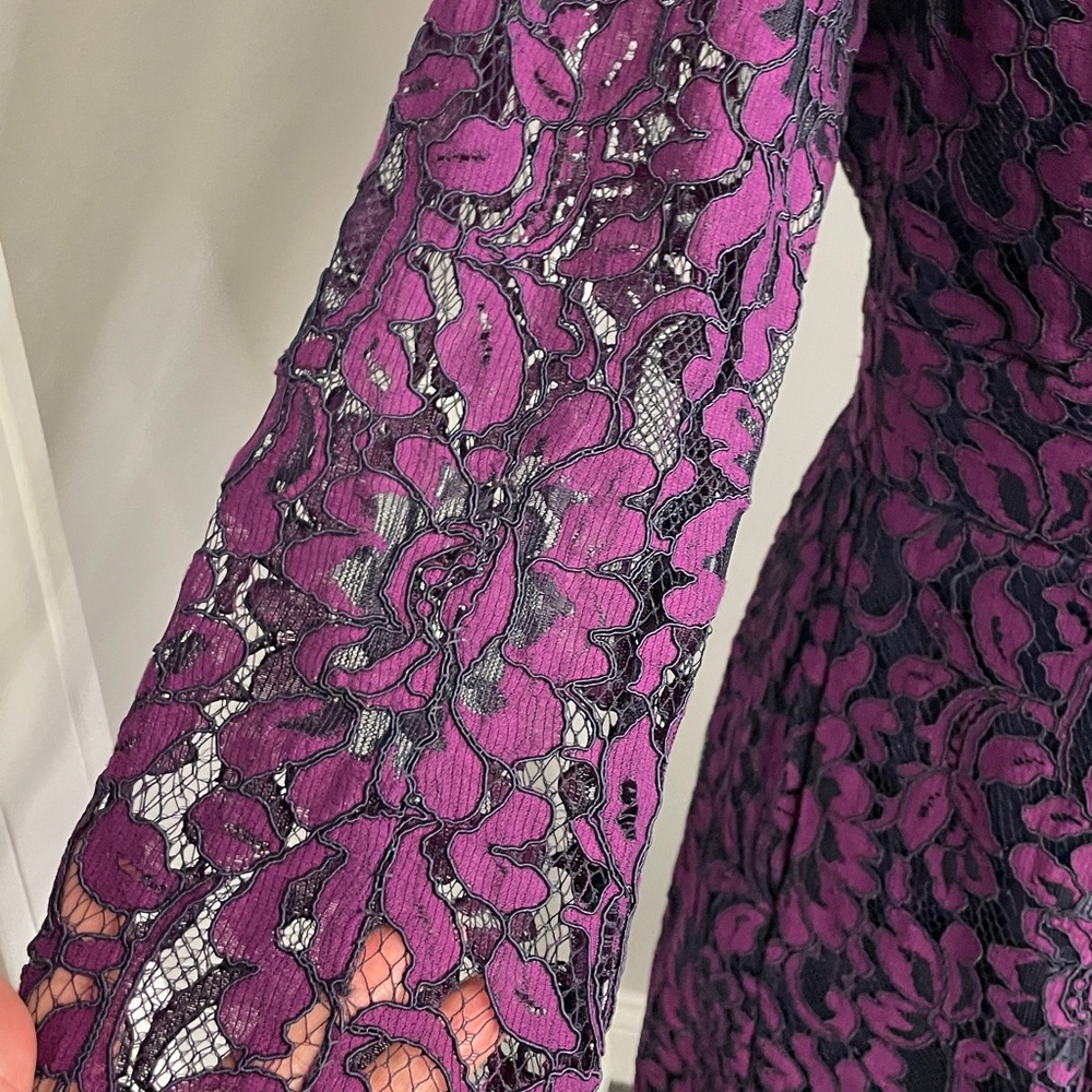 Eliza J Deep Purple Lace Long Sleeve Dress Mother of the Bride cocktail formal - Picture 3 of 6